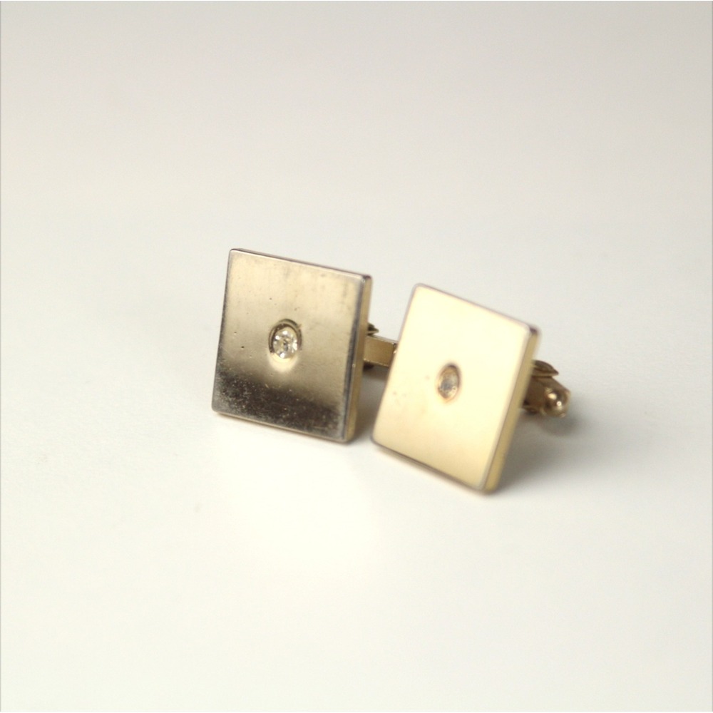 Mens Cufflinks Clear Rhinestone Gold Tone Cufflinks Rectangle - Picture 4 of 6